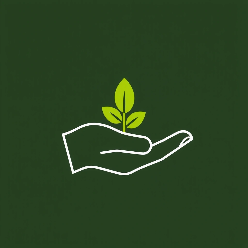 Icona di una mano che tiene un germoglio, che simboleggia la sostenibilità e il rispetto per l'ambiente.